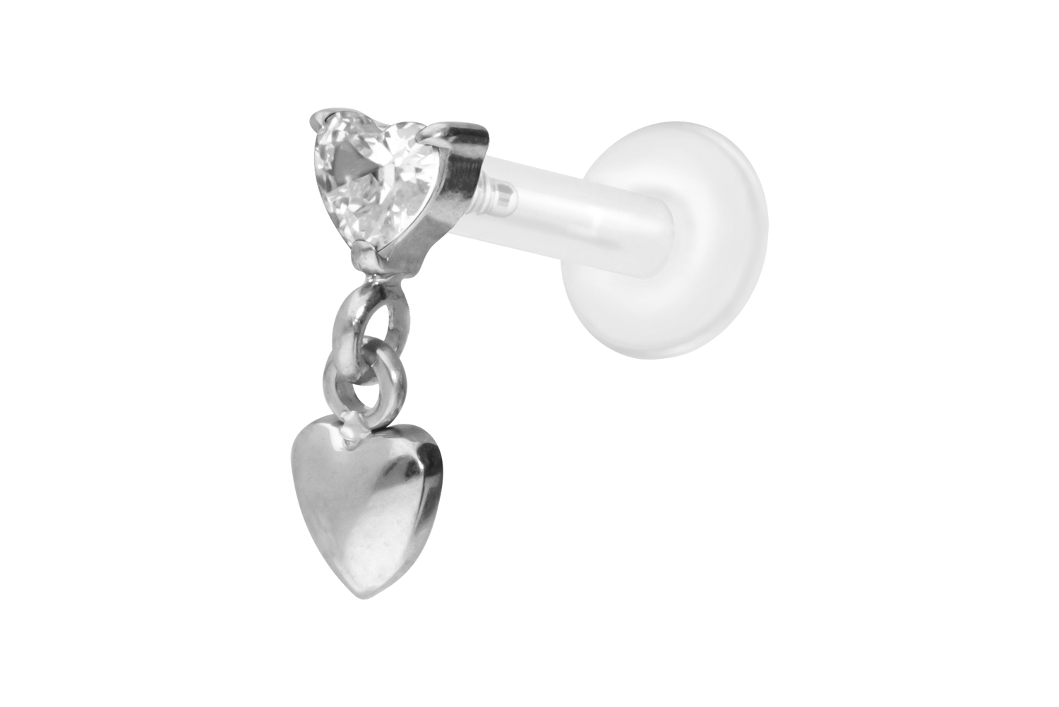 PTFE Labret Piercing mit Innengewinde + Titan-Aufsatz 2 HERZEN
